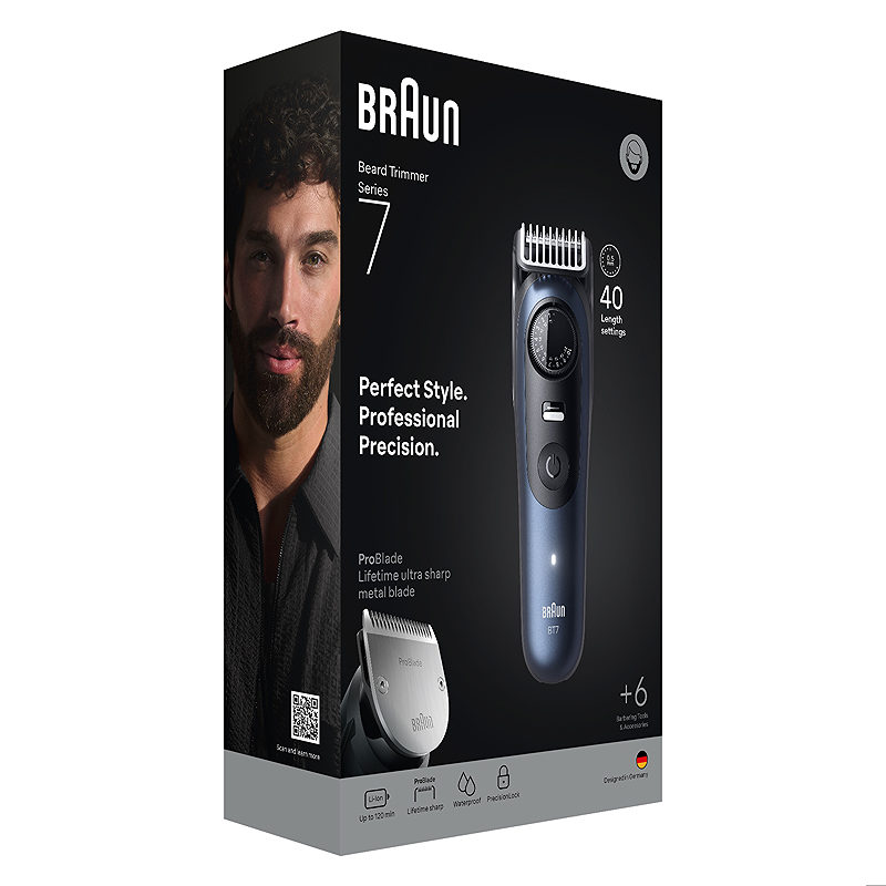 Braun BeardTrimmer 7 BT7520 Batteri 40 2 cm Våd og tør Sort, Blå - Billede 3