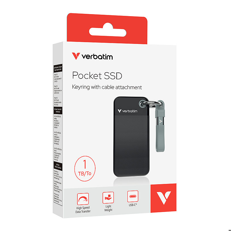 Verbatim Pocket SSD 1 TB USB Type-C 3.2 Gen 2 (3.1 Gen 2) Sort, Grå