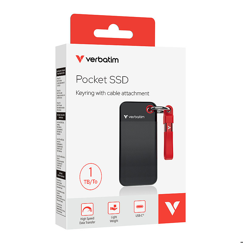 Verbatim Pocket SSD 1 TB USB Type-C 3.2 Gen 2 (3.1 Gen 2) Sort, Rød