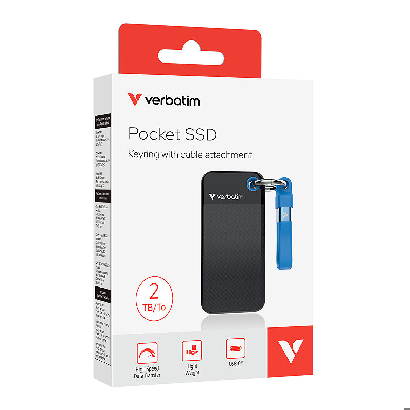 Verbatim Pocket SSD 2 TB USB Type-C 3.2 Gen 2 (3.1 Gen 2) Sort, Blå