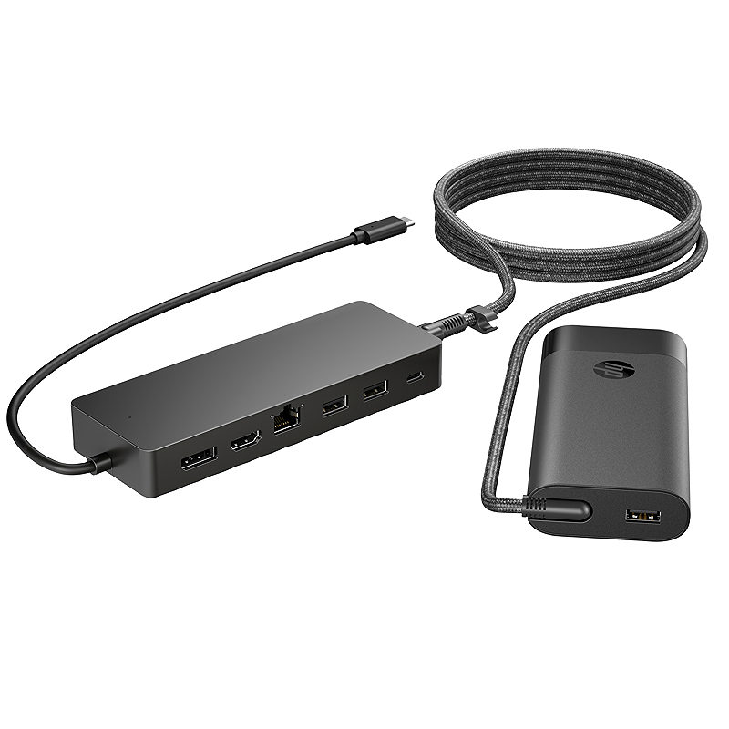 HP Universal USB-C-hub og bærbar oplader-kombination