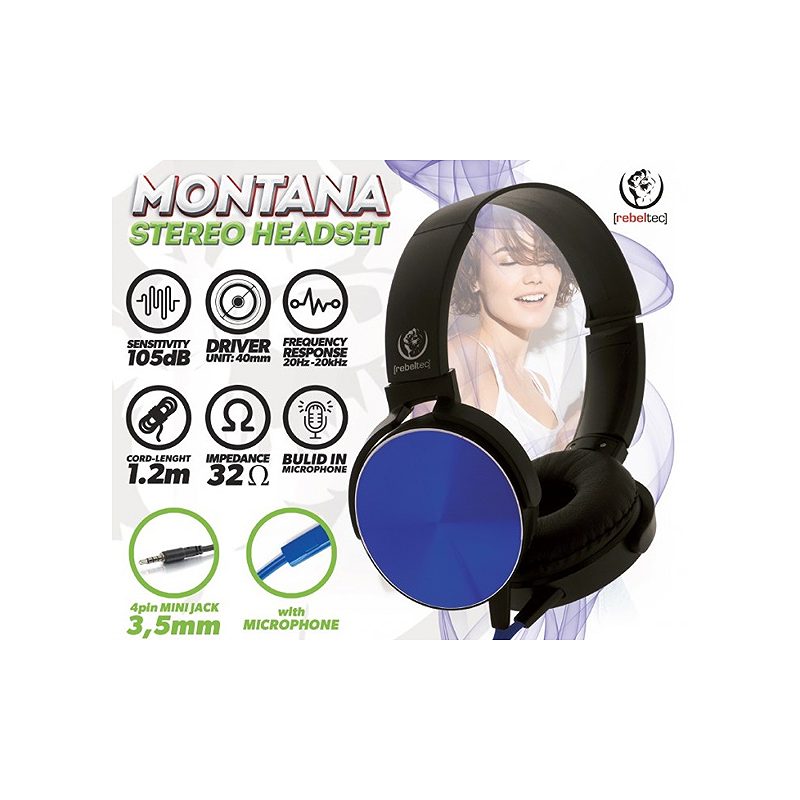 Rebeltec wired headphones Montana with microphone blue - Billede 2
