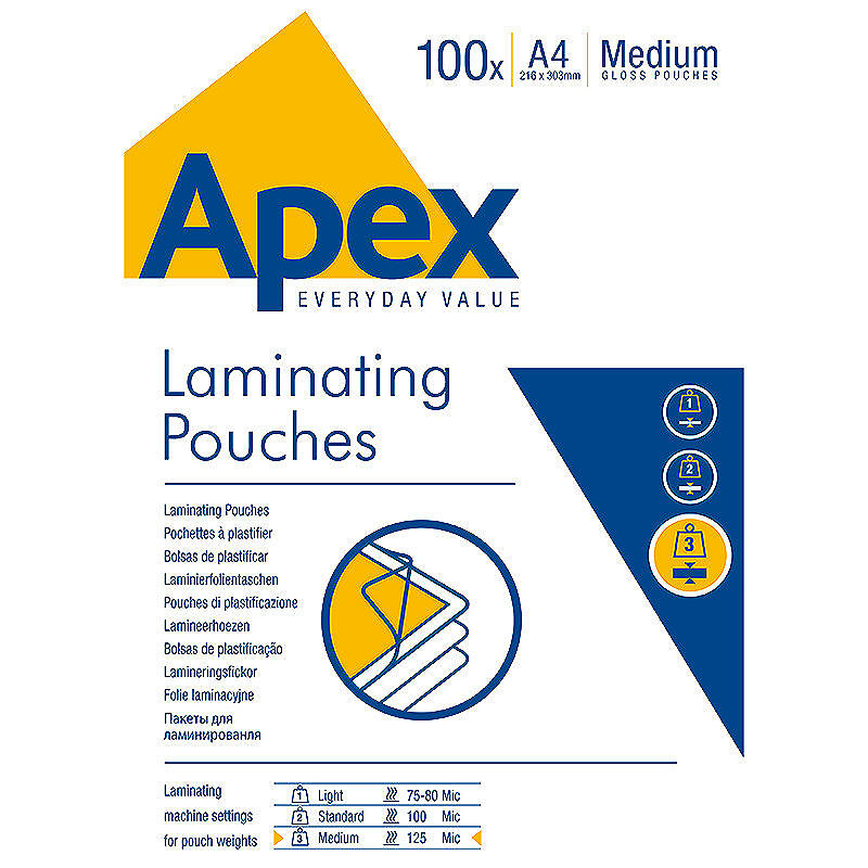 Lamineringslommer A4 100 x 125 Micron Blank Apex