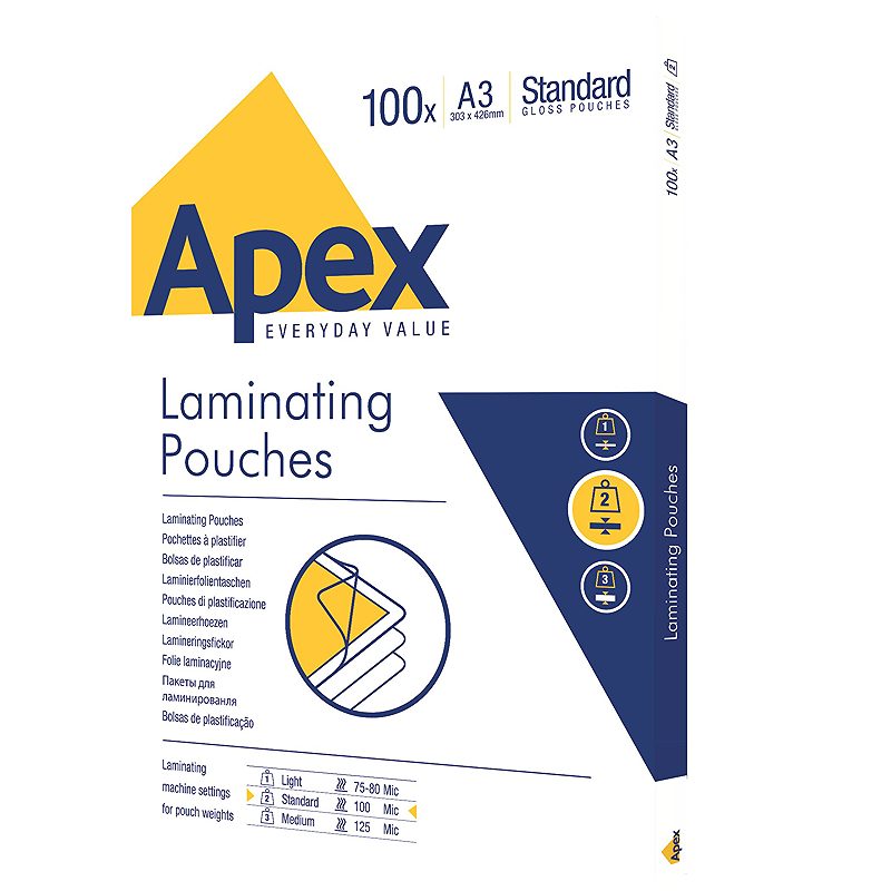 Lamineringslommer Apex A3 100 x 100 Micron Blank