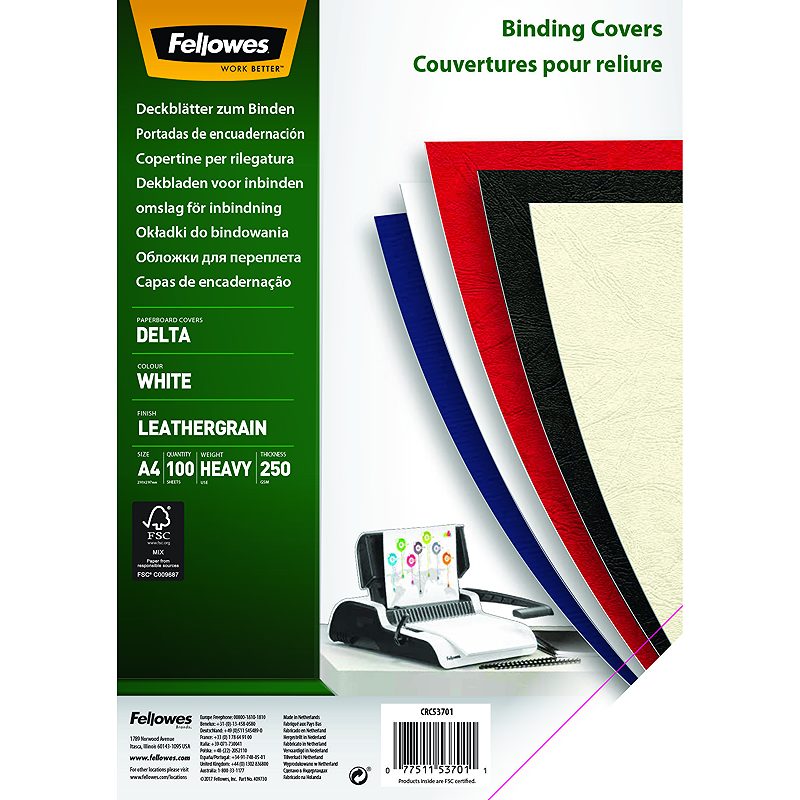Fellowes Indbindingsomslag A4 Hvid 100 Pakke