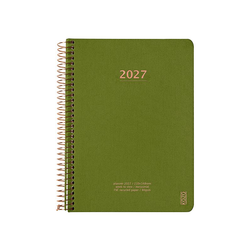 KOZO Kalender 2027 A5 Uge per opslag Olive Green