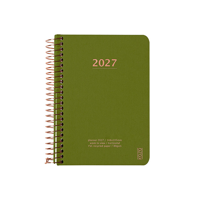 KOZO Kalender 2027 A6 Uge per opslag Olive Green