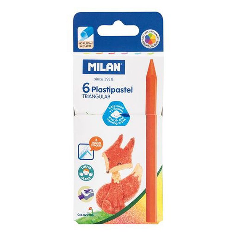 MILAN Trekantede Plastipastel Kridt 6 Farver