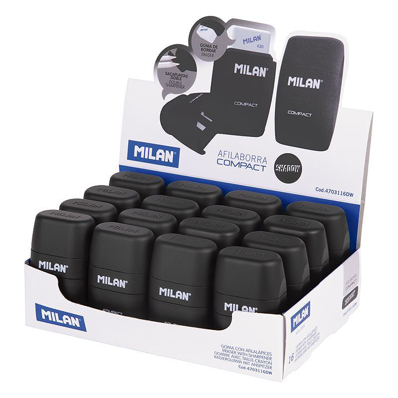MILAN Shadow Compact Dobbel Blyantspidser og Viskelæder Display 16 stk - Billede 5