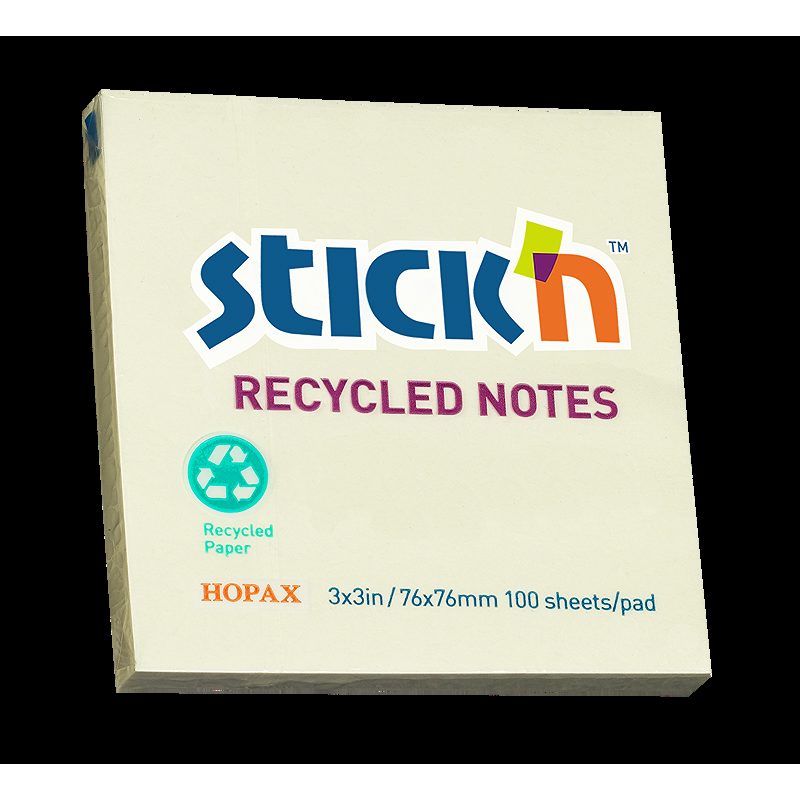 Noteblokk 76x76 100 Blad Gul 100% Genbrugt