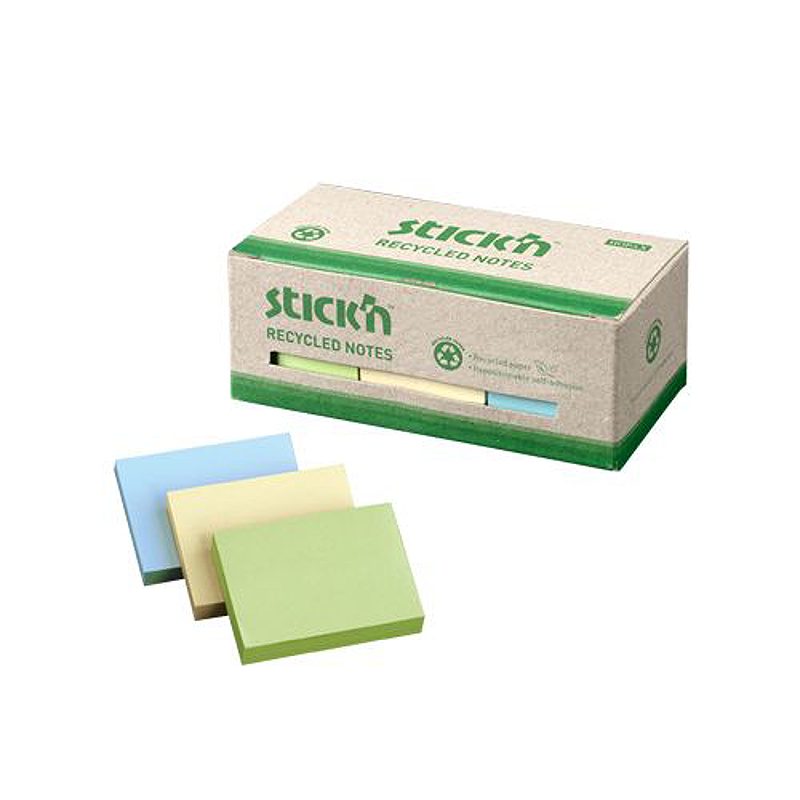 Notesblok 38x51mm 100 Blad Assorterat 12 Pakke 100 % Genbrugt