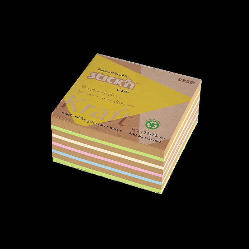 Noteskub Kraft 76x76 400 Blad Assorterat Pastel 100 % Genbrugt