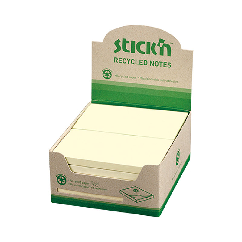 Notesblok 76x127mm 100% Genbrugt 100 Blad 12 Pakke Pastelgul