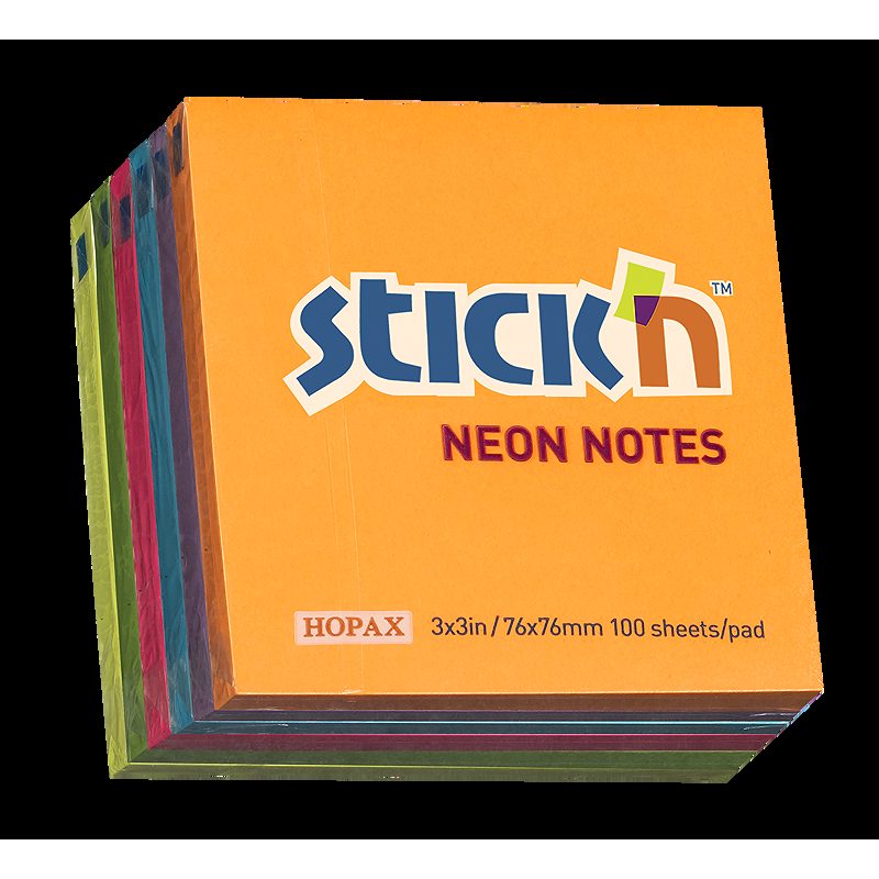 Notesblok 76x76mm 100 Blad 6 Pakke Assorteret Neon
