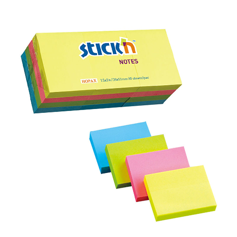 Notesblok 38x51mm 100 Blad 12 Pakke Assorteret - Billede 3