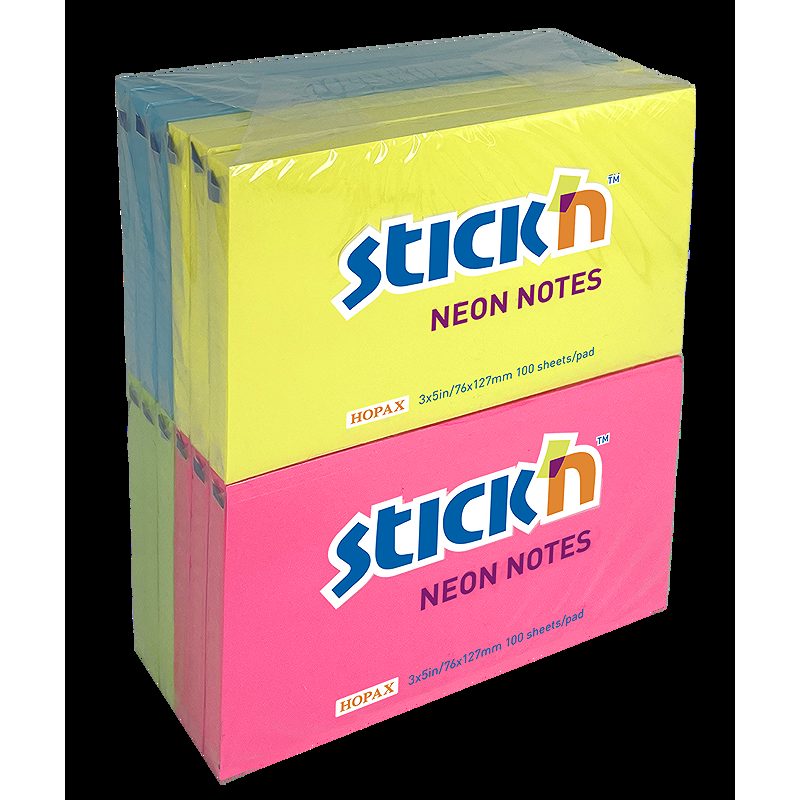 Notesblok 76x127mm 100 Blad 12 Pakke Assorteret Neon