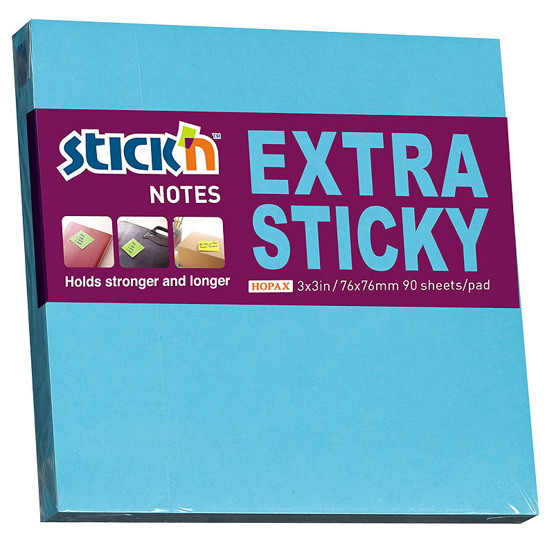 Notesblok Extra Sticky 76x76 90 Blad Neon Blå