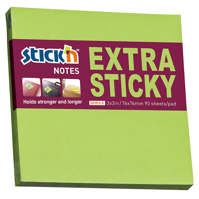 Notesblok Extra Sticky 76x76 90 Blad Neon Grøn