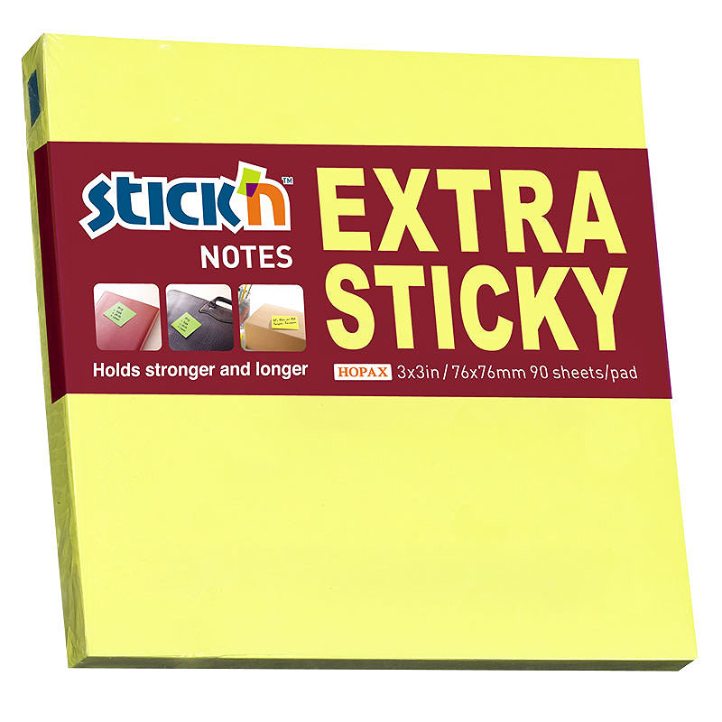 Notesblok Extra Sticky 76x76 90 Blad Neon Gul