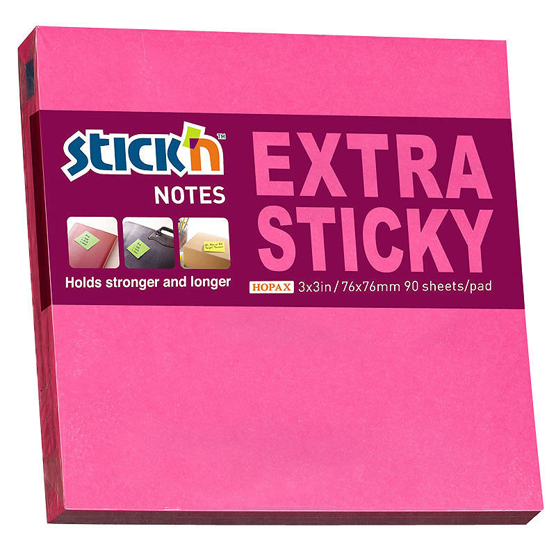 Notesblok Extra Sticky 76x76 90 Blad Neon Rød