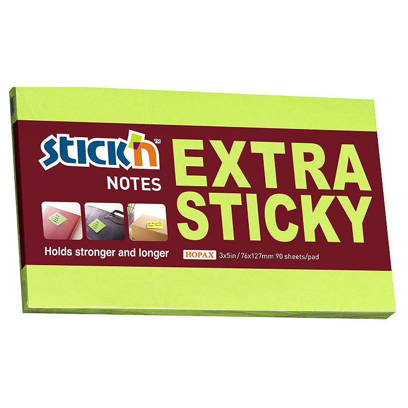 Notesblok Extra Sticky 76x127 90 Blad Neon Grøn