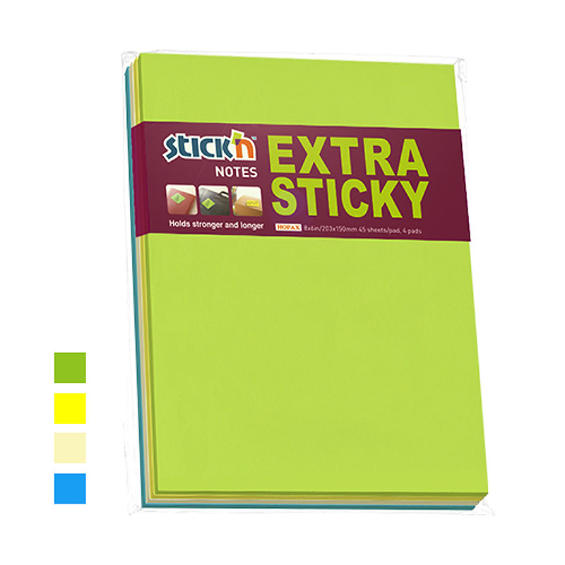 Notesblok Extra Sticky 203x150 45 Blad Assorterat