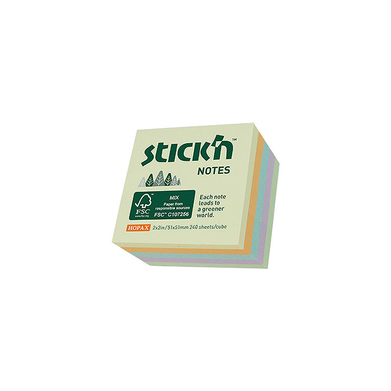 Miljø Notisblok 240 ark 51x51mm Assorterad 5 Farver - Billede 3