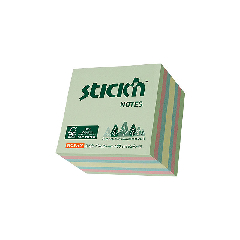 Miljø Notisblok 400 ark 76x76mm Assorterad 4 Farver Grön|Pink|Blå|Gul