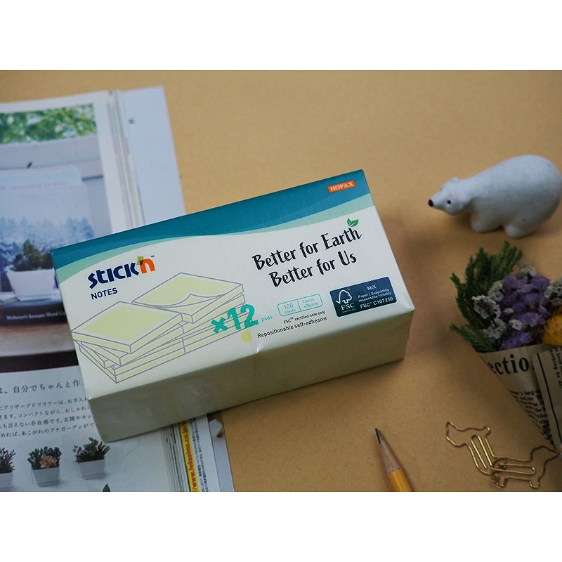 Notepad FSC 76x76 100 ark 12 stk. Pastelgul Kartonomslag