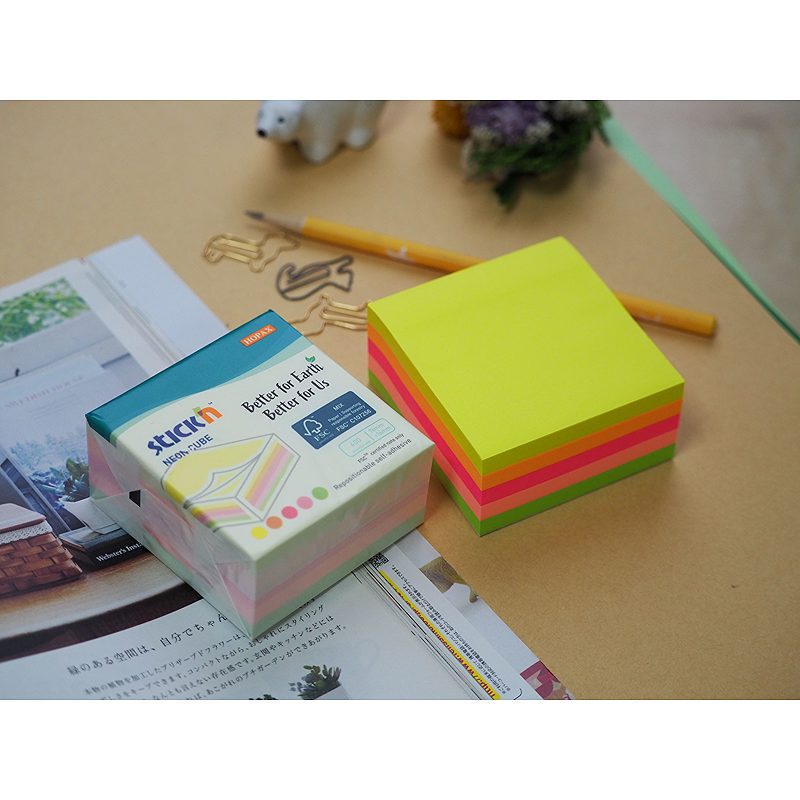 Notekube FSC 76x76 400 ark Assorteret Neon Kartonomslag - Billede 5