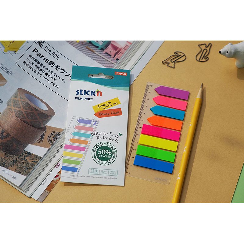 Indeksfaner 4 stk. 45x12 4 stk. 42x12 25 ark Assorteret neon Kartonomslag