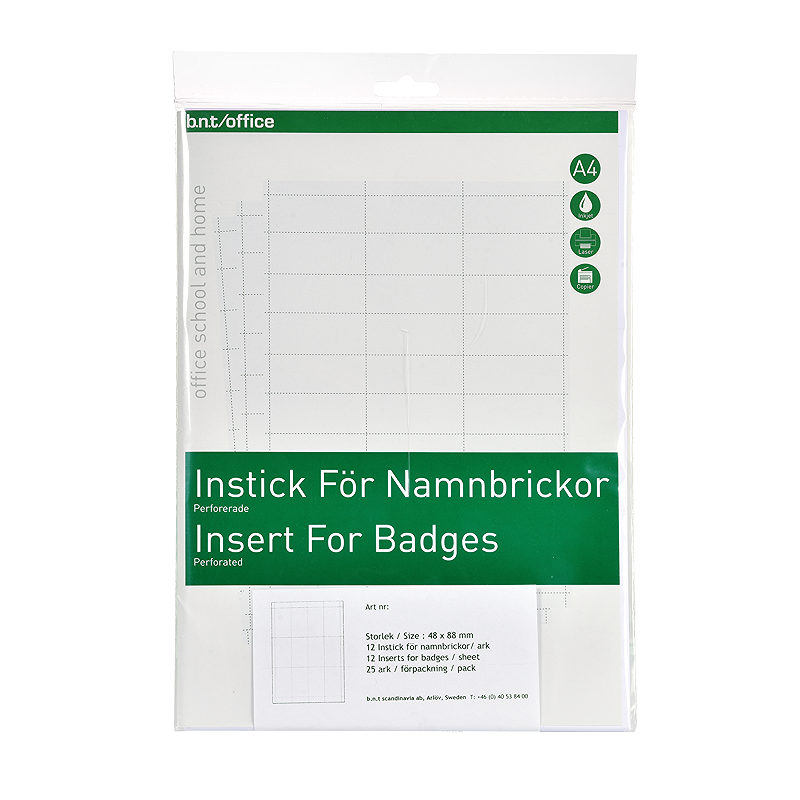 Indstik A4 Til Navneskilt 38x72mm