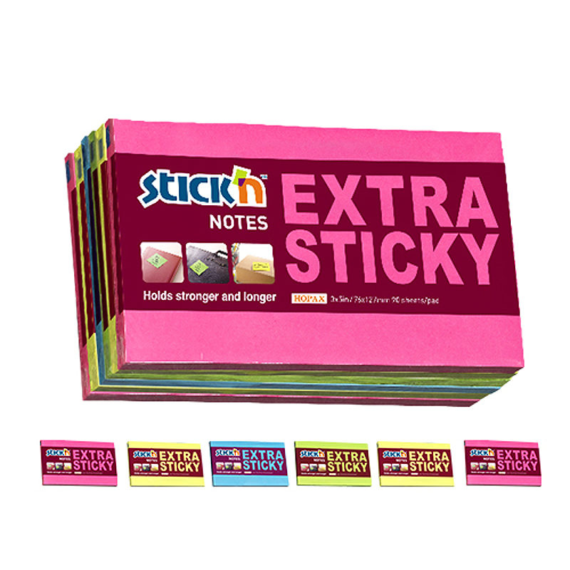Notes Ekstra Sticky 76x127mm 90 Ark 6-pak Neon Assorterede 4 Farver - Billede 3