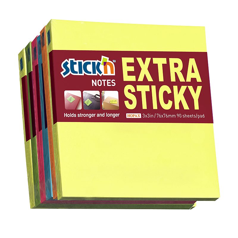 Notes Extra Sticky 76x76mm 90 Ark 6-pak Neon Assorterede 6 Farver