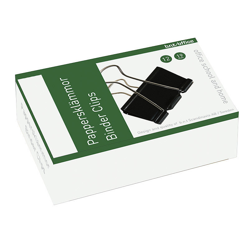 Foldbackklemme 19mm 12 Pakke Sort