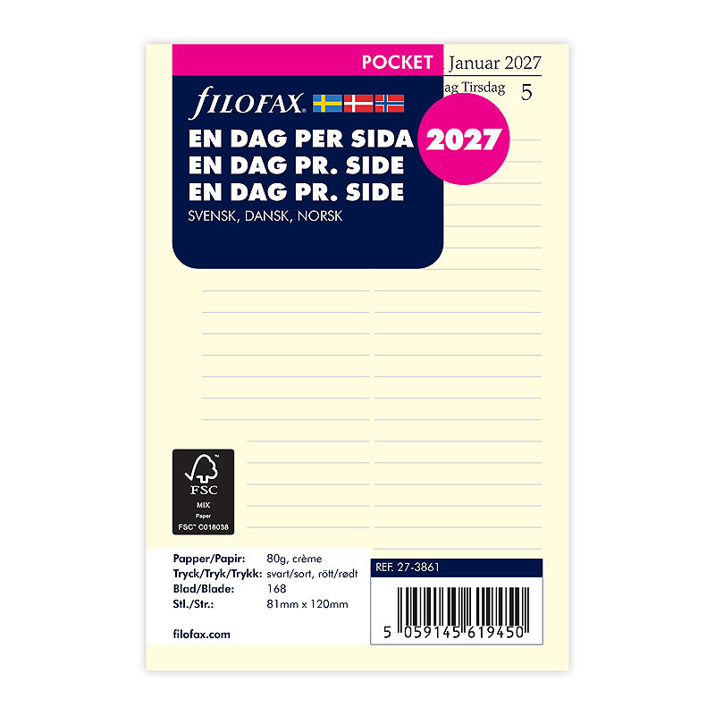 Refill Pocket 2027 Dag Per Siden Svensk/Dansk/Norsk
