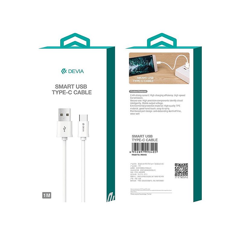 Devia cable Smart EC082 USB - USB-C 1,0 m 2,1A white - Billede 5