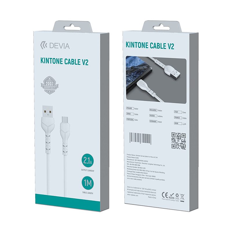 Devia cable Kintone EC145 USB - USB-C 1,0 m 2,1A white - Billede 4
