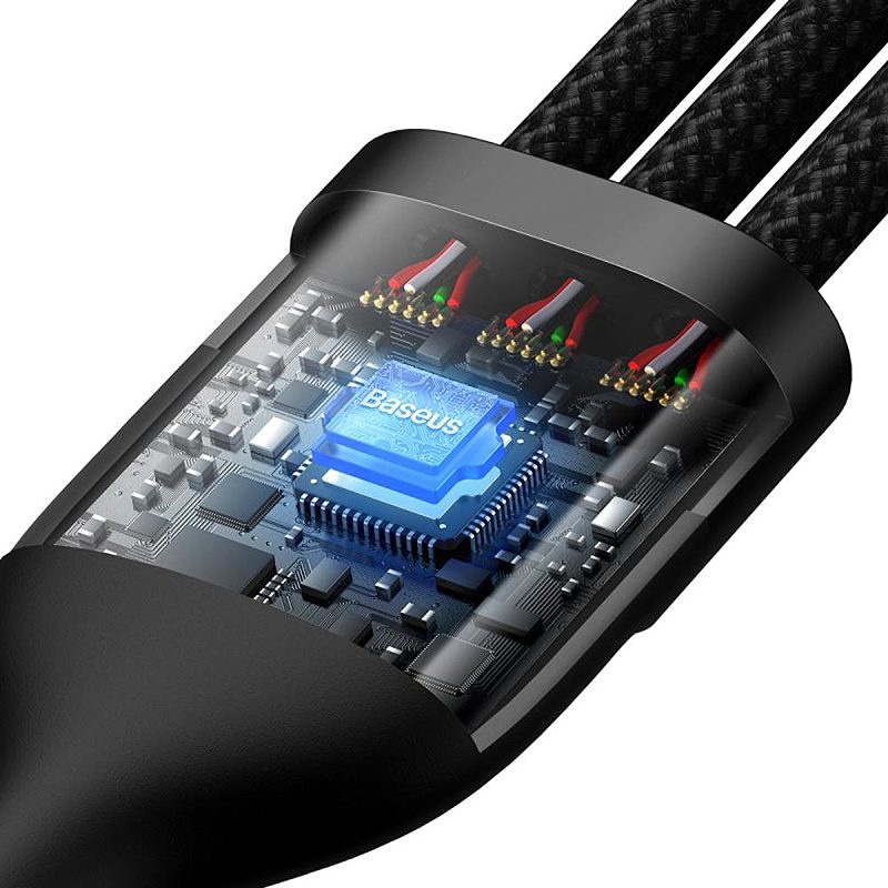 Baseus cable 3in1 Flash II USB + USB-C - Lightning + USB-C + microUSB 1,5 m 3,5A black 100W - Billede 4