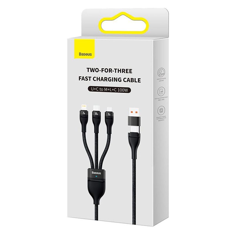 Baseus cable 3in1 Flash II USB + USB-C - Lightning + USB-C + microUSB 1,5 m 3,5A black 100W - Billede 5
