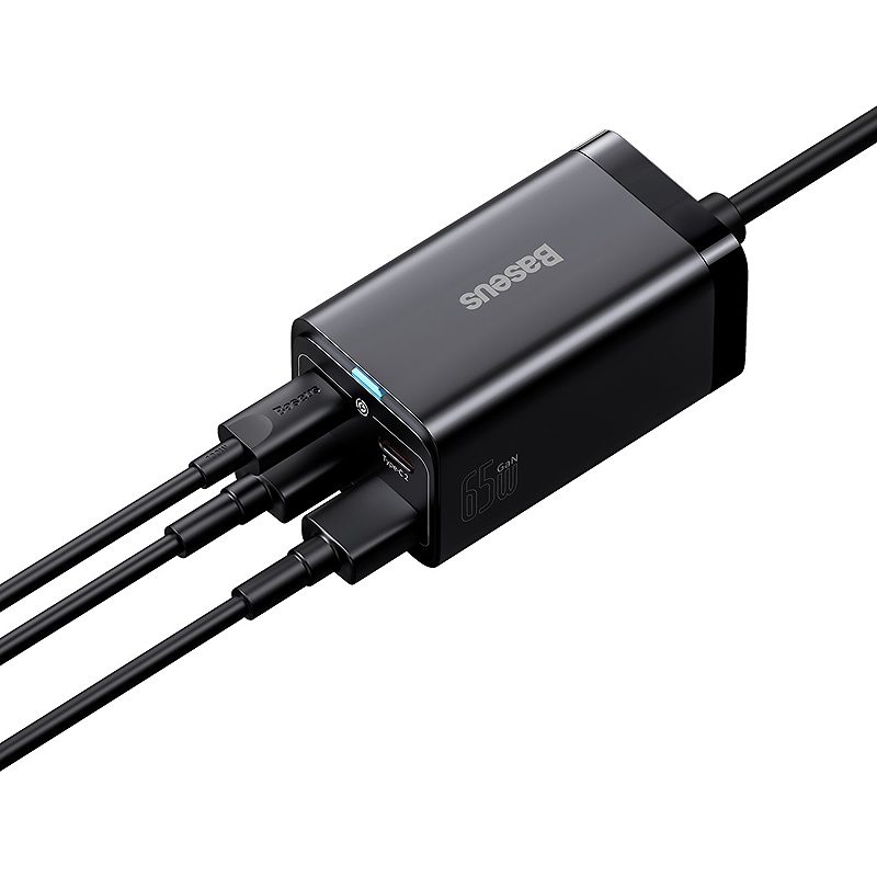 Baseus wall charger GaN3 Pro PD 65W 2x USB-C 2x USB black + USB-C - USB-C cable - Billede 5