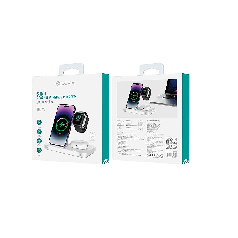 Devia wireless charger 3in1 Smart 15W white with lamp - Billede 2
