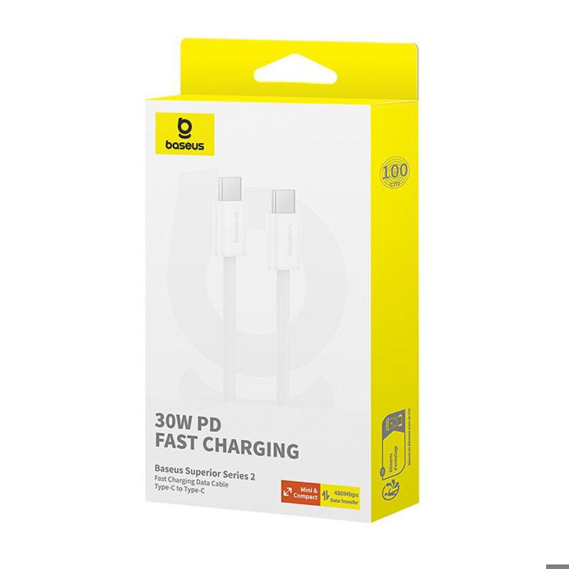 Baseus Superior Series 2 Fast Charging Data Cable Type-C to Type-C 30W 1m Moon White - Billede 4