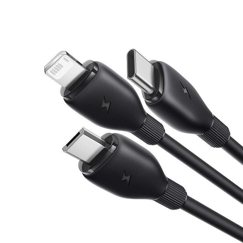 Baseus Ultra-Fast One-for-Three Fast Charging Cable USB-A to M+L+C 3.5A 0.8m Cosmic Black - Billede 2