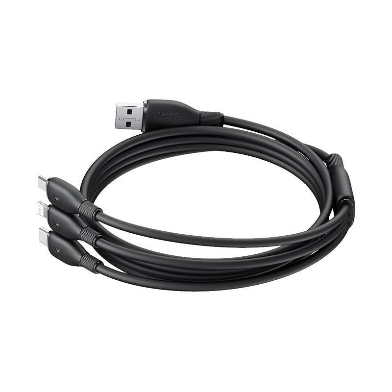 Baseus Ultra-Fast One-for-Three Fast Charging Cable USB-A to M+L+C 3.5A 0.8m Cosmic Black - Billede 3