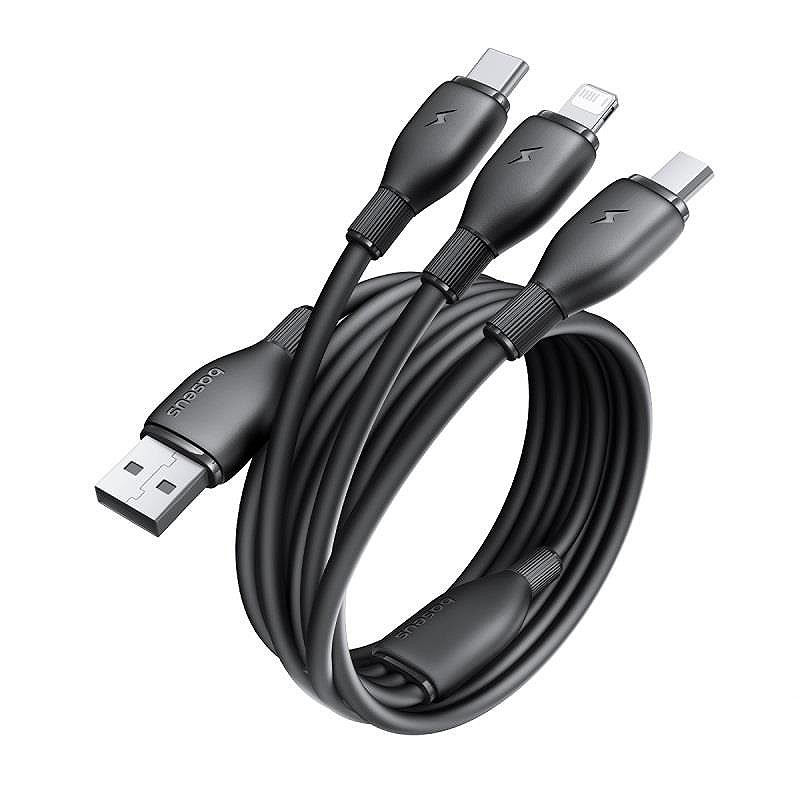 Baseus Ultra-Fast One-for-Three Fast Charging Cable USB-A to M+L+C 3.5A 0.8m Cosmic Black - Billede 4