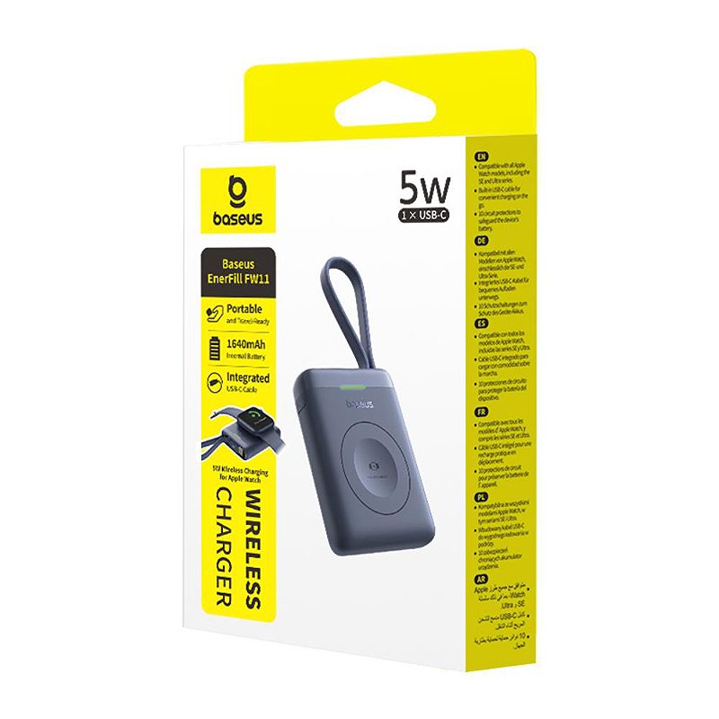 Baseus EnerFill FW11 Portable Wireless Charger for Apple Watch with Built-in Cable 5W Black - Billede 4
