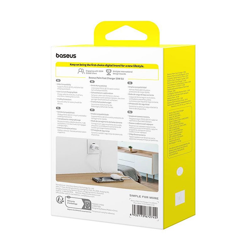 Baseus Palm fast charger 1C 20W USB-C USB Moon White - Billede 5