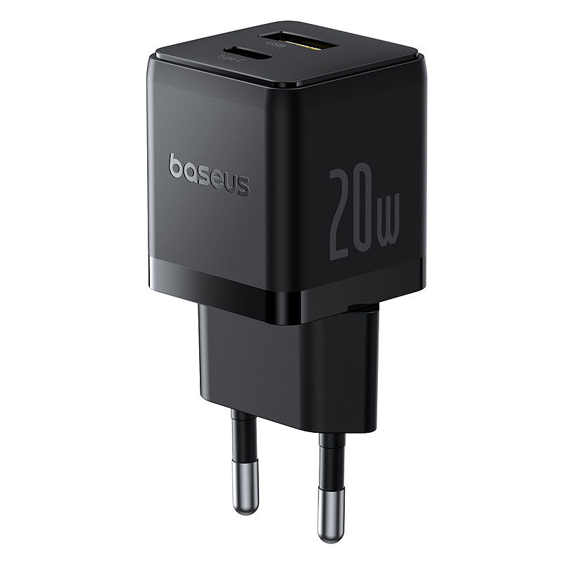 Baseus Palm Fast Charger Wall Charger 20W USB-C USB-A EU Cluster Black - Billede 2