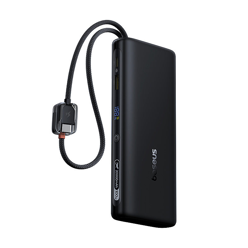 Baseus digital display power bank with dual built-in usb-c cables 20000mAh 100W Cosmic Black - Billede 3